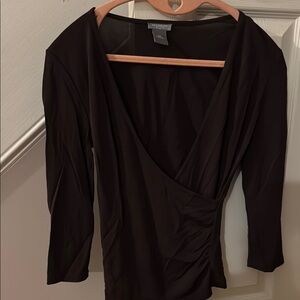 Anne Taylor Petite XS Brown Long Sleeve Wrap Top